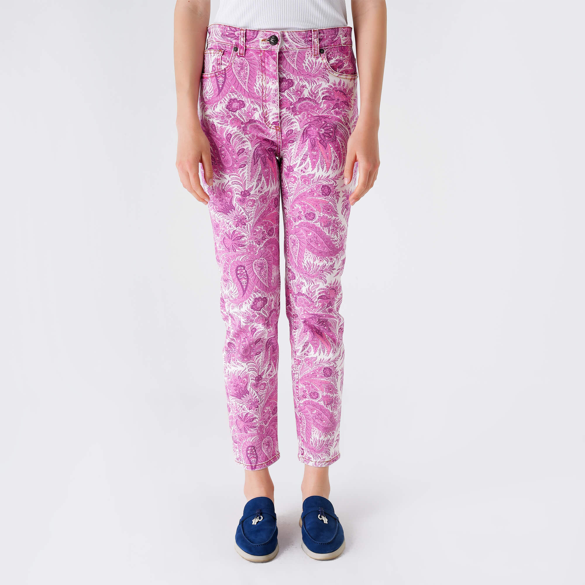 Etro - Pink&Multicolor Ethnic Print Cotton Pants